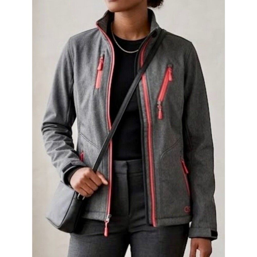 NWT CB Sports Fleece Lined Softshell Performance Jacket Womens L Gray Coral